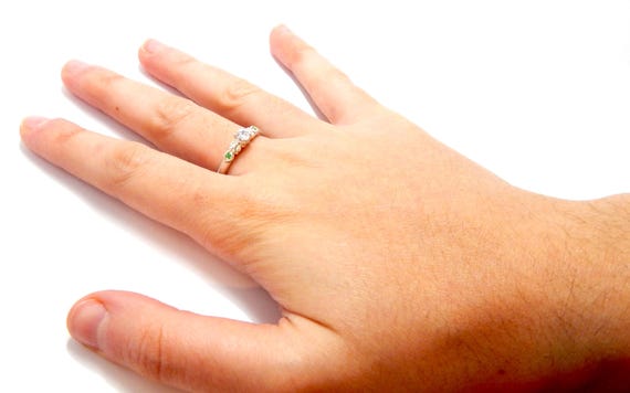 Ring Solid Silver, Emerald Crimped, Designer Jewe… - image 7