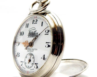 Bolsillo Antiguo, Reloj ORNEMA, Cara Abierta, Caja Acero Inoxidable, 53mm, 1900c, Esfera Color Porcelana, Regalo Cumpleaños, Aniversario, Reloj Unisex