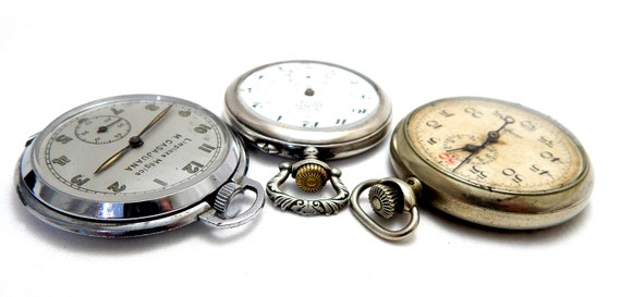 Montre De Poche 3 Cadrans à Restaurer - Mécanique Suisse - Cadran Émaillé Blanc