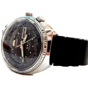 Vintage Watch, ORIENT World Timer Day, Diver, Automatic, Reference Y469622, Case Stainless Steel, 43mm Men, 1970c Gift Birthday  VaN