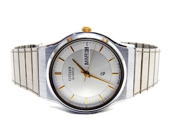 Montre à quartz, Montre CITIZEN, Citizen Quartz, 34 mm, Vers 1980, Montre unisexe, Acier inoxydable, Cadeau d'anniversaire, Anniversaire d'un évènement, Montre qui fonctionne