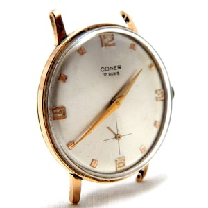 Vintage Watch, Watch CONER, Wrist Watch, Art Deco, Hand Winding, 17 Jewels, Circa 1960, 36mm, Gold Plated, Not Working, Needs Review VaN
