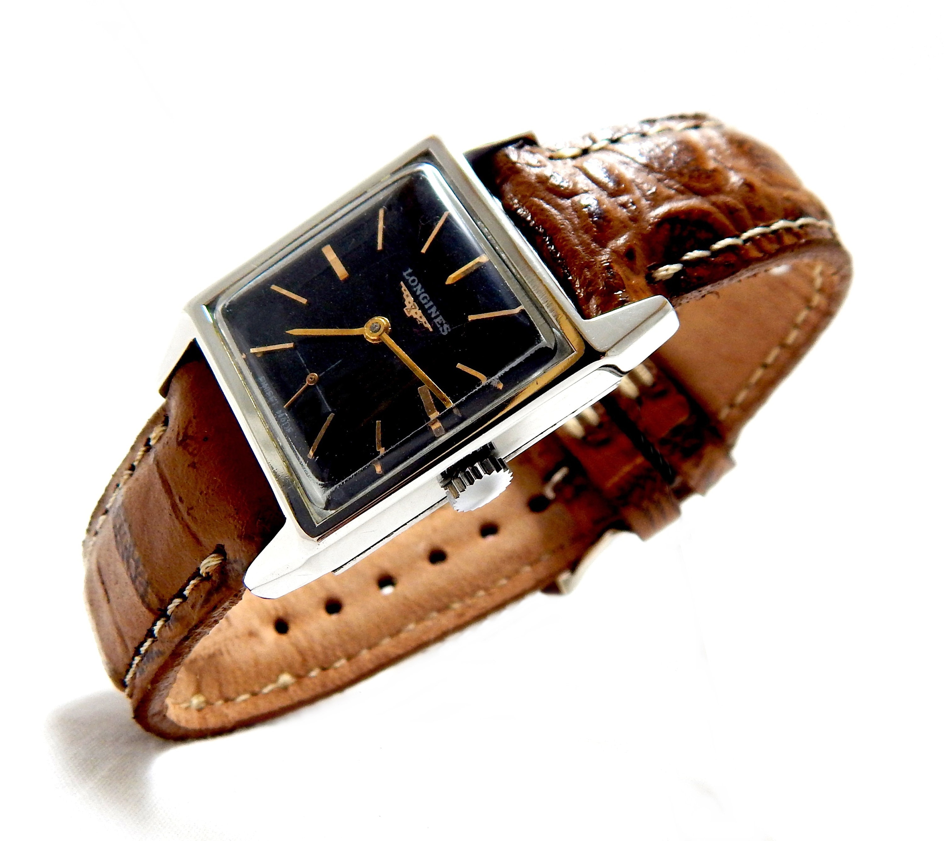 【ブランク品】LONGINES 長方形時計 ブラック文字盤 Longines black dial - Etsy 日本