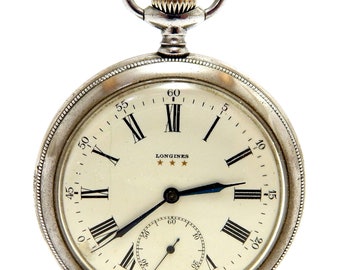Antique Watch LONGINES, hand Winding, Caliber 19.75N, Open Face, Dial Porcelain, Case Stainless Steel, 53m, Gift Birthday, Gift Anniversary