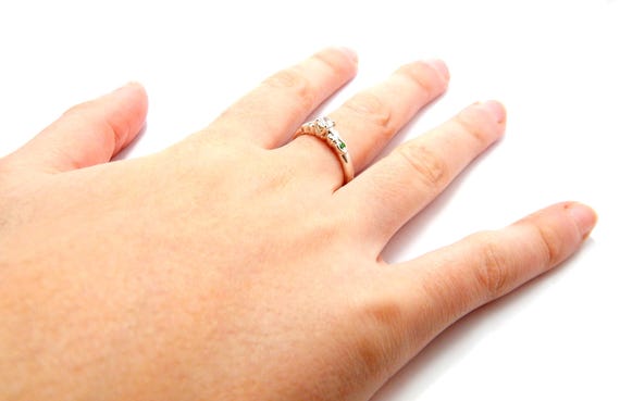 Ring Solid Silver, Emerald Crimped, Designer Jewe… - image 4