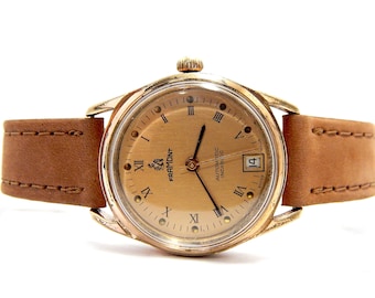 Watch FRAMONT Automatic, Movement Watch Mirvaine, 25 Jewels, Circa 1960, Case Gold Plated, 32mm, Band Leather, Watch Unisex, Watch Working