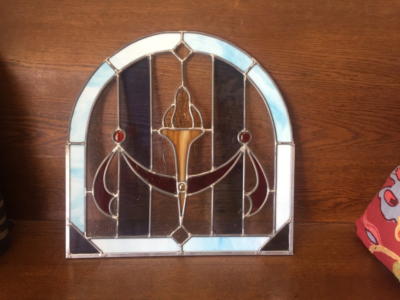 Flame & Torch Stained Glass Window Panel Etsy