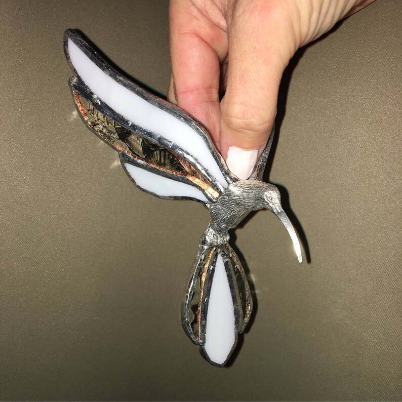 Stained Glass Hummingbird White /& Textured Clear