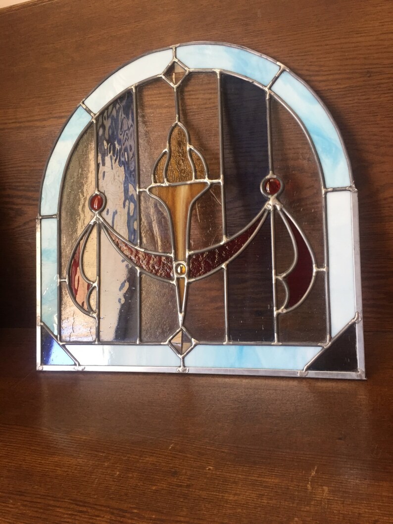 Flame & Torch Stained Glass Window Panel Etsy