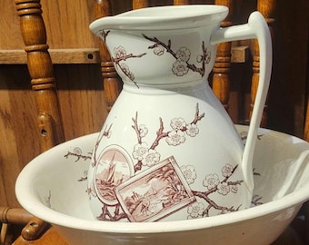 Ensemble de bols et pichets en pierre de fer sur le thème oriental fabriqués au Japon