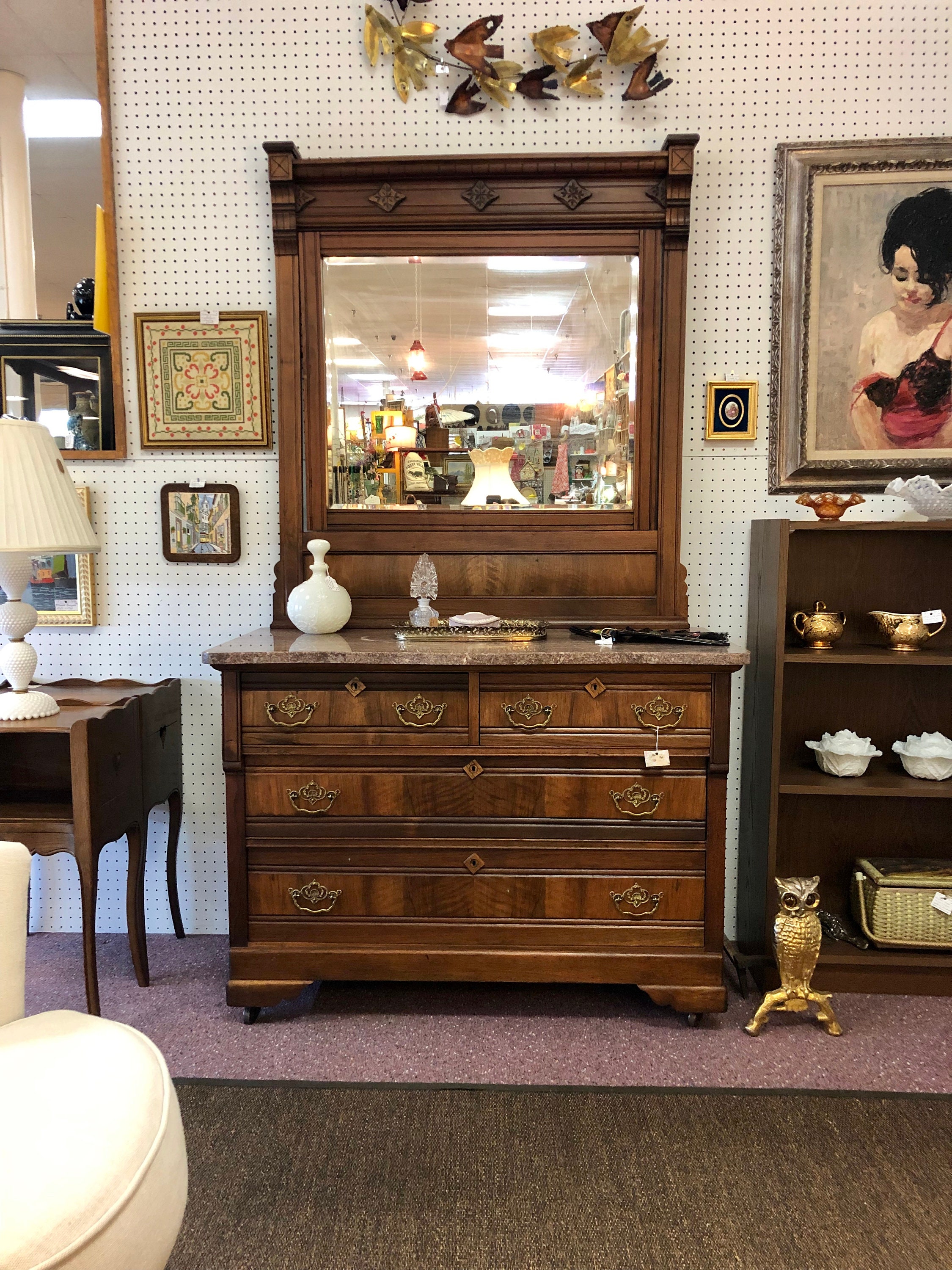 Gorgeous Victorian Dresser In Eastlake Style With Marble Top And