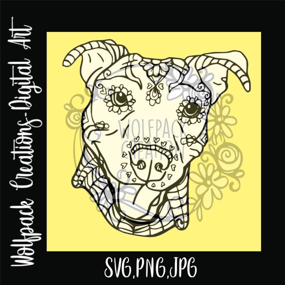 Download Pit Bull Dog Zentangle Mandala Sugar Skull Svg Etsy