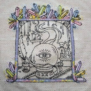 Pastel Rainbow Crystal Fortune Teller Cross Stitch Pattern