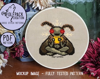 Gemütliches Cryptid Mothman Kreuzstichmuster