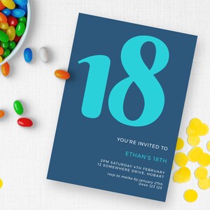 18th Birthday Invitation Digital | Blue and Navy Minimalist | INSTANT DOWNLOAD | Teen Party Invite | editable printable template MM03