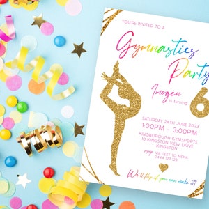 Gymnastics 6th Birthday Invitation | INSTANT DOWNLOAD | Girls Sixth Birthday Party | Tumble Jump | Digital Editable Printable Invite MM85