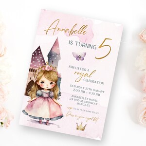 Princess 5th Birthday Invitation | INSTANT DOWNLOAD | Girls Fifth Birthday | Royal Princess Party | Digital Editable Printable Invite MM81