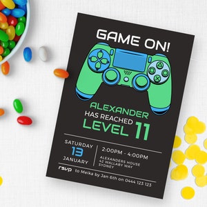 11ème invitation d&#39;anniversaire de jeu | TÉLÉCHARGEMENT INSTANTANÉ | Invitation à une fête de jeu vidéo | Inviter un joueur | Invitation imprimable numérique modifiable MM89