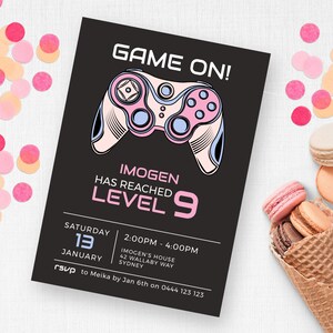 Invitation d&#39;anniversaire de jeu de filles 9ème | TÉLÉCHARGEMENT INSTANTANÉ | Invitation à une fête de jeu vidéo | Inviter un joueur | Invitation imprimable numérique modifiable MM90