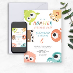 Monster 6th Birthday Invitation DESCARGA INSTANTE Digital Boy Girl Party Invitación, Alien Sexto Cumpleaños, DIY Templett editable MM02