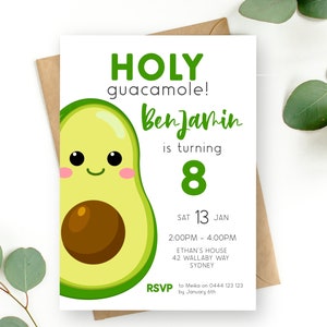 Avocado Einladung zum 8. Geburtstag | SOFORTIGER DOWNLOAD | Achter Geburtstag Einladung | Heilige Guacamole | Bearbeitbare Druckbare Digitale Vorlage MM99