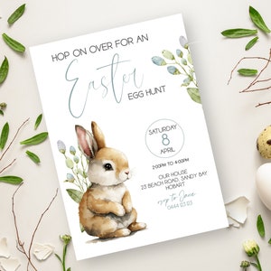 Invitation à la chasse aux œufs de Pâques TÉLÉCHARGEMENT INSTANTANÉ Invitation de lapin de Pâques, Hop, Lapin, DIY modifiable imprimable MM62