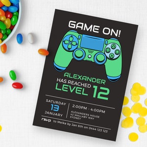 12ème invitation d&#39;anniversaire de jeu | TÉLÉCHARGEMENT INSTANTANÉ | Invitation à une fête de jeu vidéo | Inviter un joueur | Invitation imprimable numérique modifiable MM89