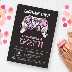 Invitation d&#39;anniversaire de jeu de filles 11e | TÉLÉCHARGEMENT INSTANTANÉ | Invitation à une fête de jeu vidéo | Inviter un joueur | Invitation imprimable numérique modifiable MM90