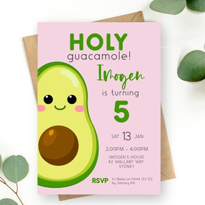Avocado Einladung zum 5. Geburtstag | SOFORTIGER DOWNLOAD | Pink Fifth Birthday Invite | Heilige Guacamole | Bearbeitbare Druckbare Digitale Vorlage MM100