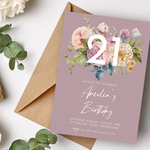 Spring Floral 21st Birthday Invitation | INSTANT DOWNLOAD | Peony Rose Twenty First Party Invite | Digital Editable Printable Invite MM94