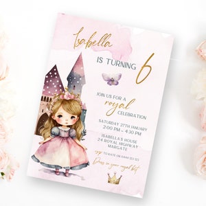 Princess 6th Birthday Invitation | INSTANT DOWNLOAD | Girls Sixth Birthday | Royal Princess Party | Digital Editable Printable Invite MM81