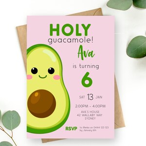 Avocado Einladung zum 6. Geburtstag | SOFORTIGER DOWNLOAD | Rosa Sechster Geburtstag Invite | Heilige Guacamole | Bearbeitbare Druckbare Digitale Vorlage MM100