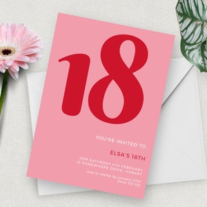 18e anniversaire Invitation numérique, rose et rouge minimaliste INSTANT DOWNLOAD Teen Party Invite, DIY Templett modifiable imprimable MM55