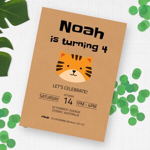 Invitation d'anniversaire de tigre 4ème | TÉLÉCHARGEMENT INSTANTANÉ | Invitation à la quatrième partie de la jungle pour fille ou garçon | Invitation imprimable numérique modifiable MM06