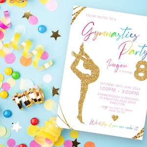 Gymnastik 8. Geburtstag Einladung | SOFORTIGER DOWNLOAD | Mädchen Achter Geburtstagsparty | Tumble Jump | Digital Editable Printable Invite MM85