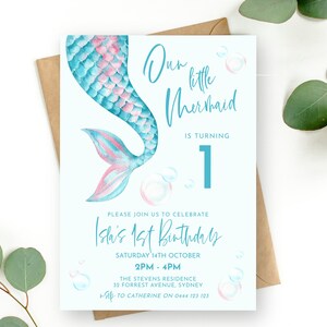 Mermaid 1st Birthday Invitation | DIGITAL DOWNLOAD | Mermaid Pool Party | Under the Sea | Editable Printable Digital Template MM101