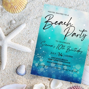 Beach Party 10. Geburtstag Einladung | SOFORTIGER DOWNLOAD | Mädchen Junge Zehnte Party Invite | Aquarell Ozean | Bearbeitbare Printable MM26