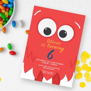 Big Red Monster 6e anniversaire Invitation TÉLÉCHARGEMENT INSTANTANÉ Digital Boy Girl Party Invite, Alien Sixth Birthday, DIY Templett modifiable MM29