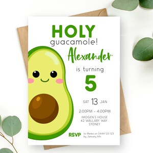 Avocado Einladung zum 5. Geburtstag | SOFORTIGER DOWNLOAD | Fünfter Geburtstag Einladung | Heilige Guacamole | Bearbeitbare Druckbare Digitale Vorlage MM99