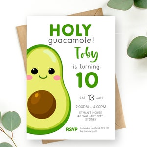 Avocado 10.Geburtstagseinladung | SOFORTIGER DOWNLOAD | Zehnter Geburtstag einladen | Heilige Guacamole | Bearbeitbare druckbare digitale Vorlage MM99