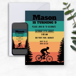 Mountain Bike 9e anniversaire Invitation INSTANT DOWNLOAD Digital Boy Party Invite, bmx neuvième anniversaire, DIY Templett modifiable MM17