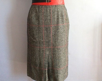70s plaid pencil skirt 1970s check skirt midi skirt 1970s prince of wales wool cashmere skirt tweed midi houndstooth glen plaid