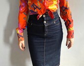 Dolce Gabbana high waisted denim pencil skirt 90s D G vintage high waisted jean skirt Dolce and Gabbana high waist jean skirt corset boning