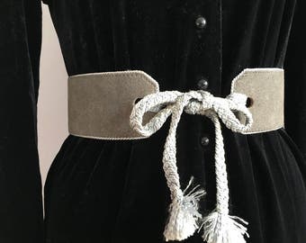 Vintage La Bagagerie suede belt 70s suede and leather tie front belt wide suede belt Russian collection braided cord belt 1970s belt