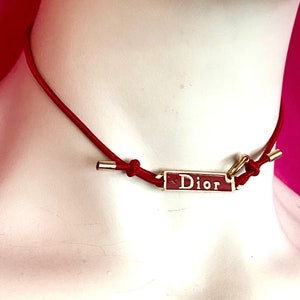 Vintage Dior Rasta Choker: Red Enameled Gold ID Plaque Necklace