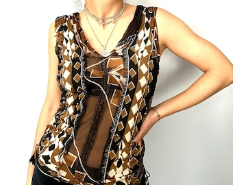 Vintage Jean Paul Gaultier Maille Knit Top: Chiffon Insets 