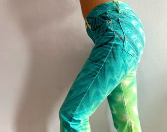 Roberto Cavalli jeans psychedelic print jeans S/S01 ombré Cavalli Jeans wavy print jeans marbled jeans swirl print ombre sparkles XS