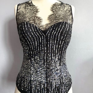 La Perla sequin and lace boned bustier La Perla bustier boning la Perla lace bustier paillettes corset boned lace and mesh bustier size 44