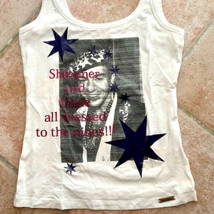 John Galliano t-shirt Galliano tank top black and white photo glitter letters vintage Galliano brass placket metallic plaque shimmer shine