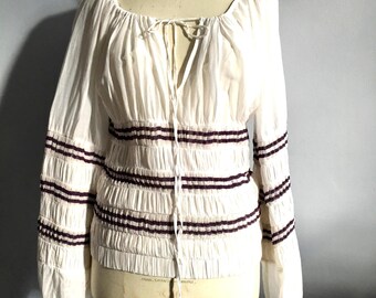 Vintage Jean Paul Gaultier Striped Peasant Blouse: Silk Cotton Blend